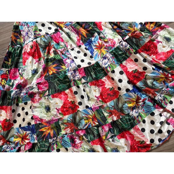 L’ atiste  Floral & Polka Dot Patchwork lined Maxi Skirt XL Feminine Cottage - Picture 5 of 11